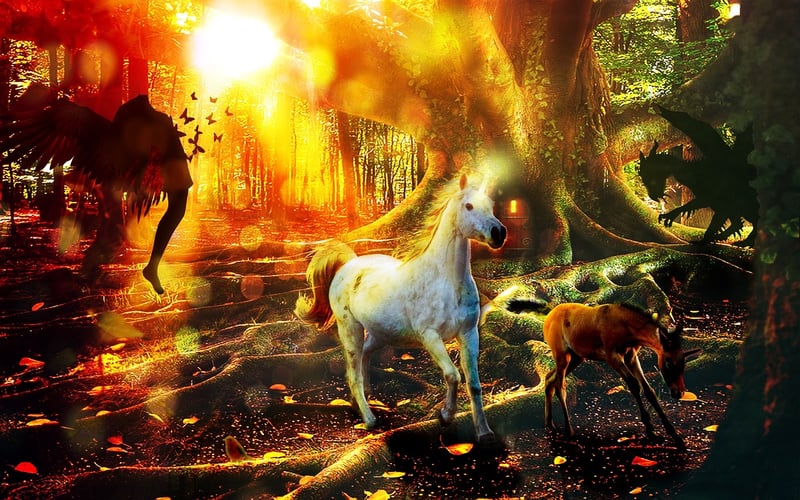 Unicorn in a magical forest